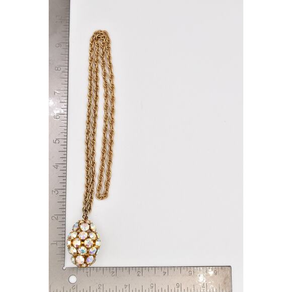 Vintage Crystal Pendant Necklace Open Bezel Aurora Borealis Gold Tone 80s Bin6A - Picture 11 of 11